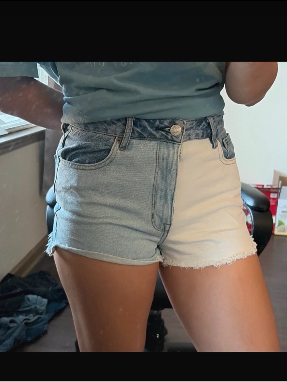 PacSun Two-Tone Light Blue and White Denim Cutoff Shorts